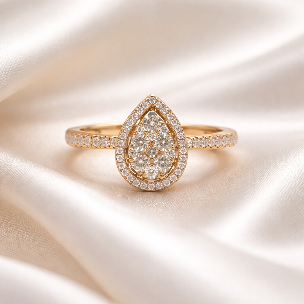 Pear Halo Diamond Ring in 18ct Yellow Gold