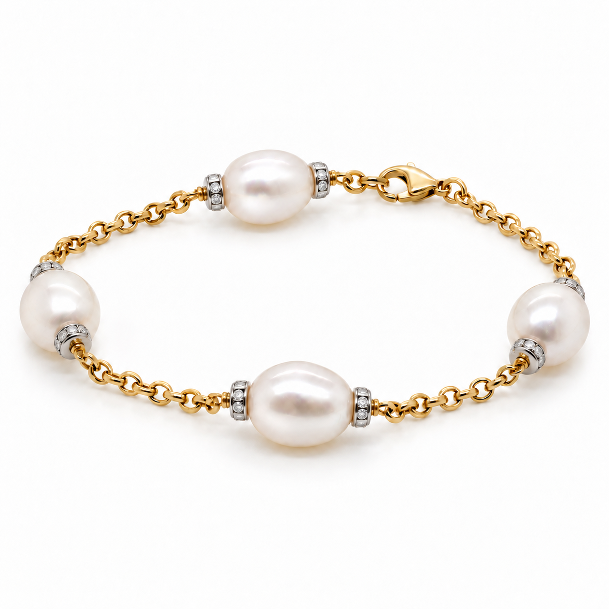 18ct yellow gold pearl and diamond bracelet by GASIA