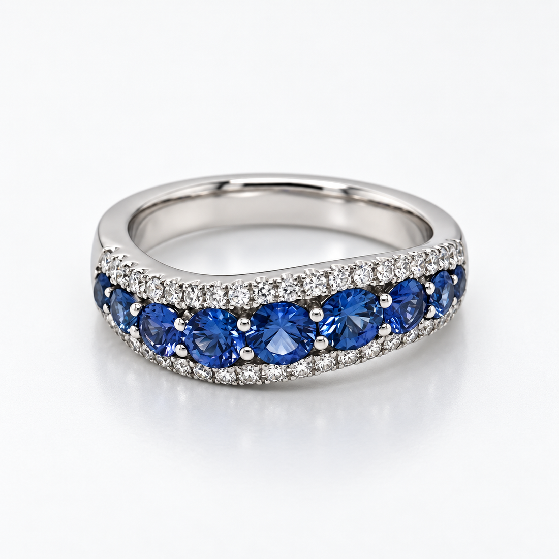 Tanzanite and diamond ring in 18ct white gold - front view