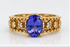 Tanzanite and diamond ring in 18ct yellow gold - front view
