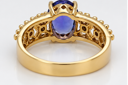 Tanzanite and diamond ring in 18ct yellow gold - rear and underside view
