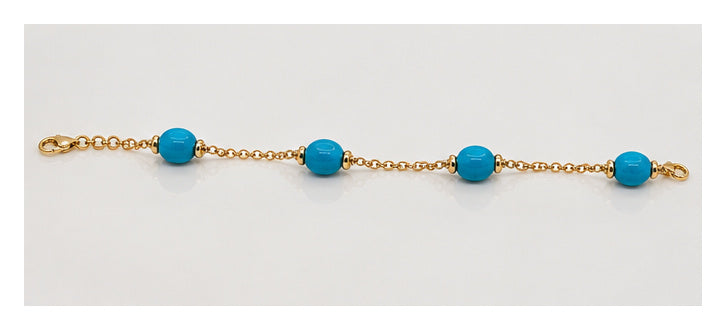 Full length 18ct yellow gold turquoise bead bracelet