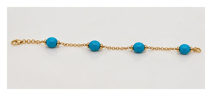 Full length 18ct yellow gold turquoise bead bracelet
