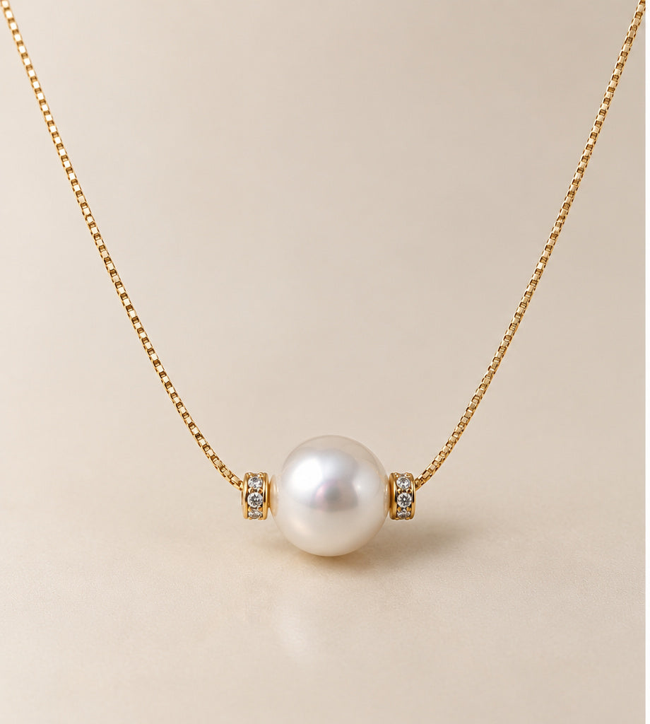 18ct yellow gold pearl and diamond necklace by GASIA