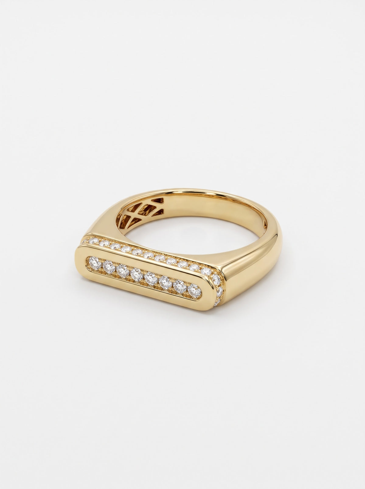 18ct yellow gold 0.38ct diamond bar dress ring on white background