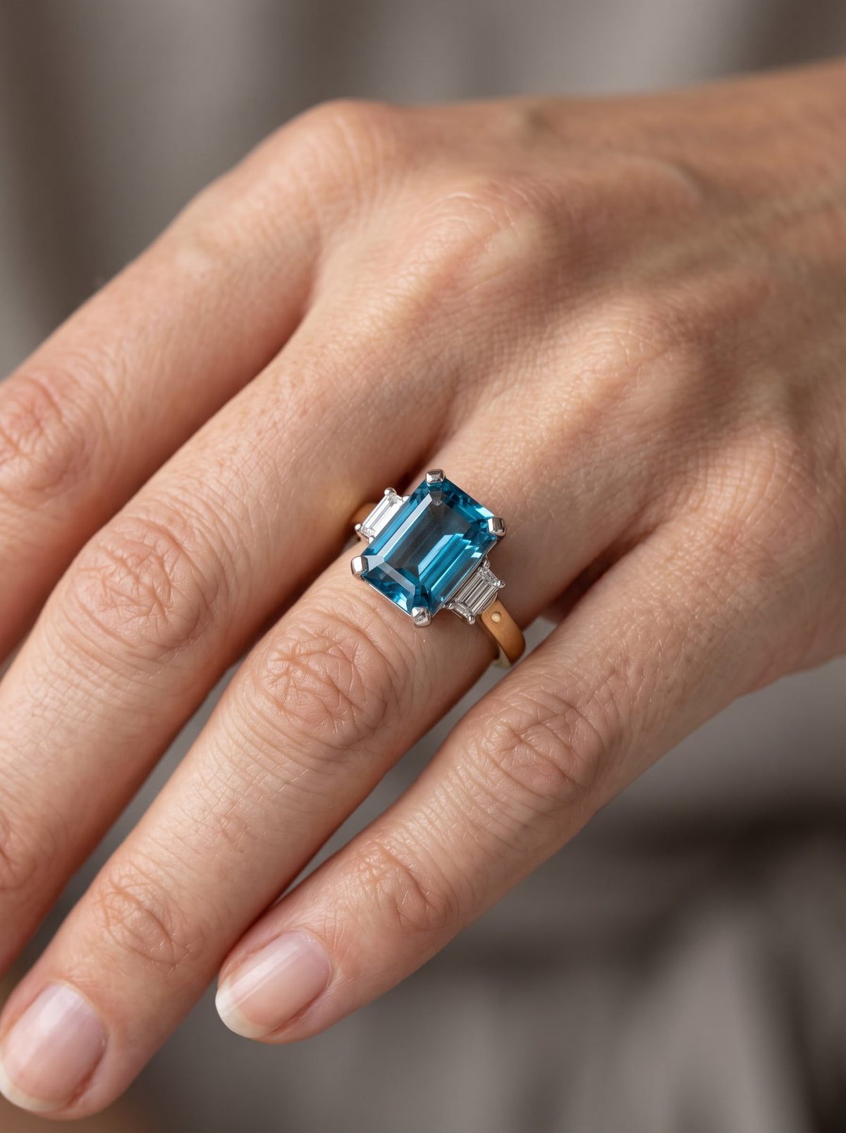 Aquamarine and diamond ring in two-tone gold model photo