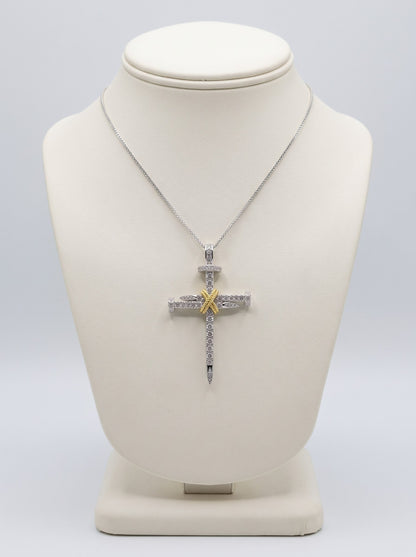 18ct white and yellow gold 1.05ct diamond nail cross necklace on ivory bust — main product image