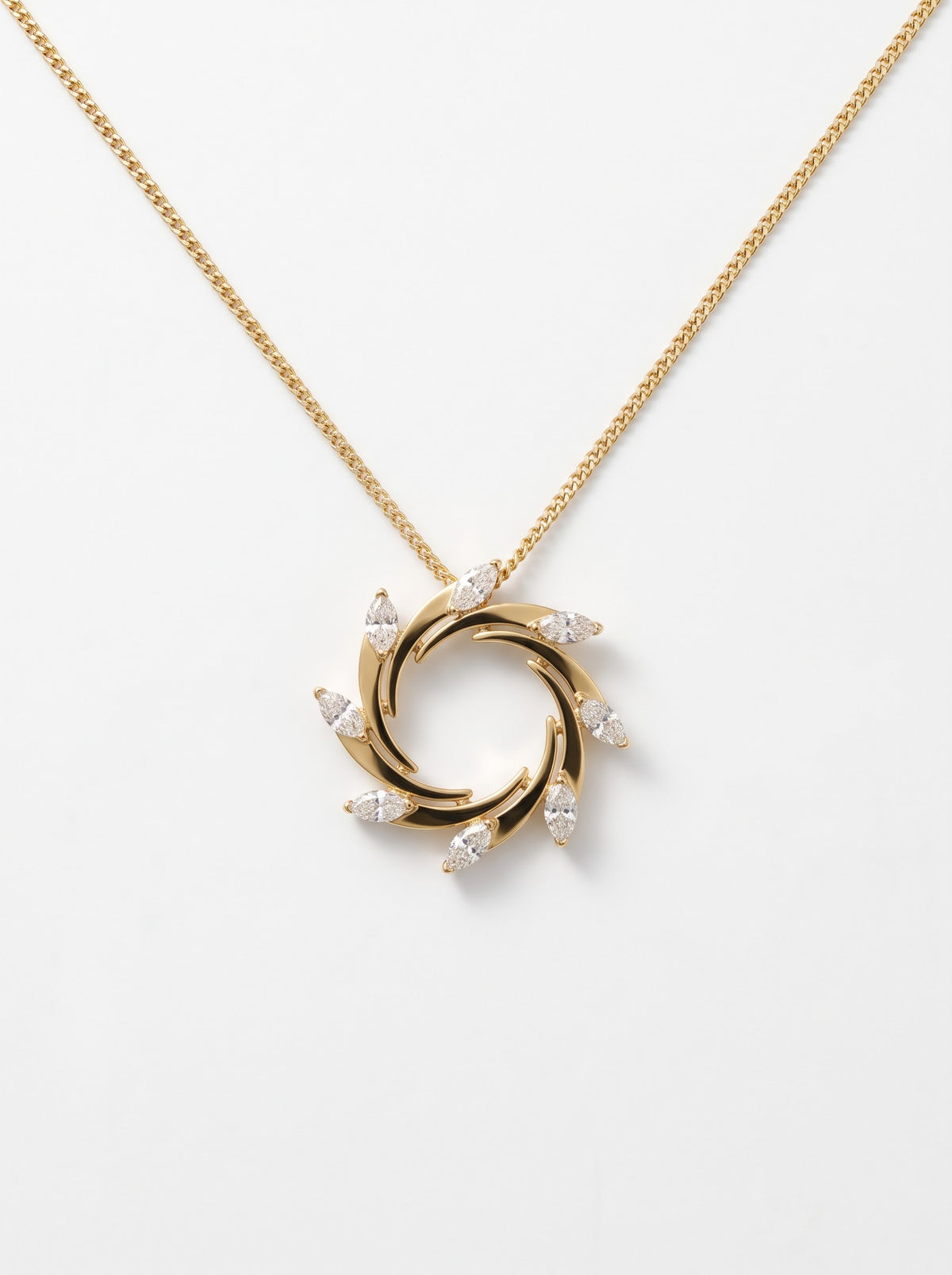 18ct yellow gold diamond swirl pendant close-up