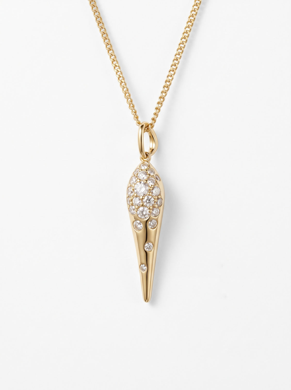 Close-up diamond tapered pendant in 18ct yellow gold