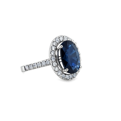 Oval Sapphire &amp; Diamond Halo Ring