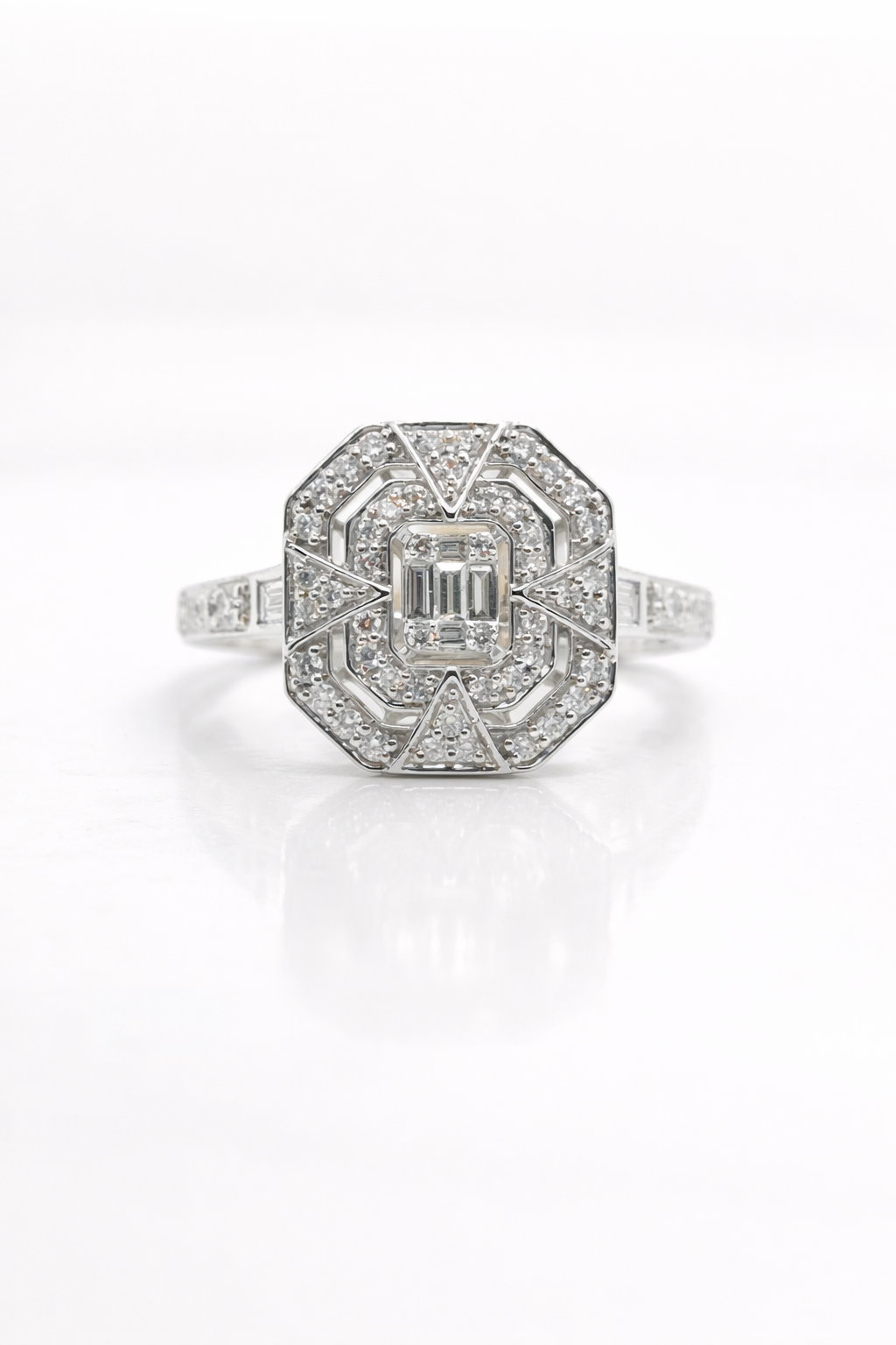 Art-Deco Diamond Halo Cocktail Ring