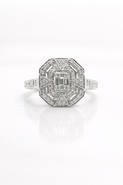 Art-Deco Diamond Halo Cocktail Ring