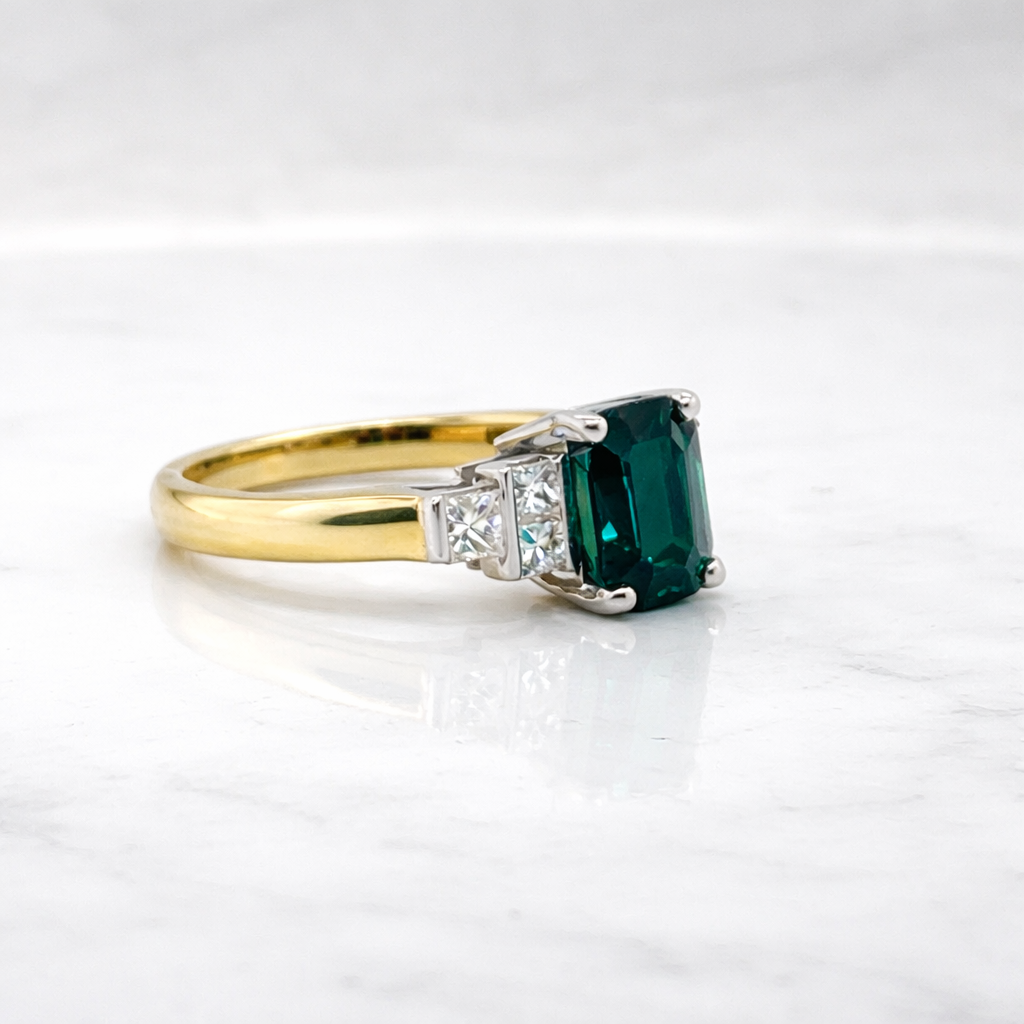 Radiant Teal Sapphire &amp; Diamond  Ring