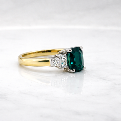 Radiant Teal Sapphire &amp; Diamond  Ring