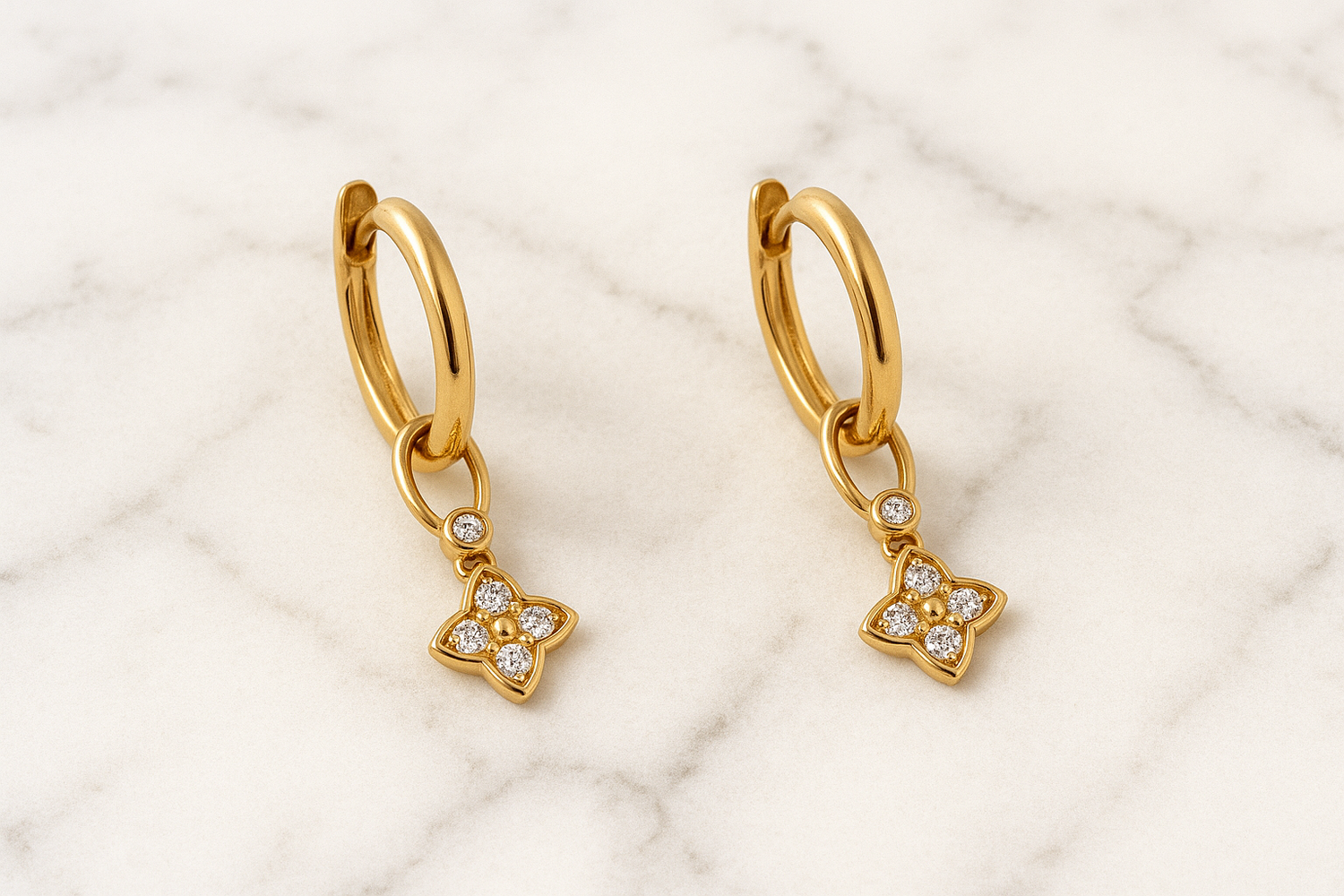 Petite Diamond Clover Hoop&amp;Charm Earrings