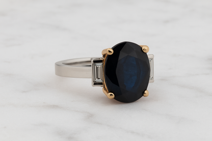 4.63ct Oval Cut Natural Sapphire with Baguette Diamonds