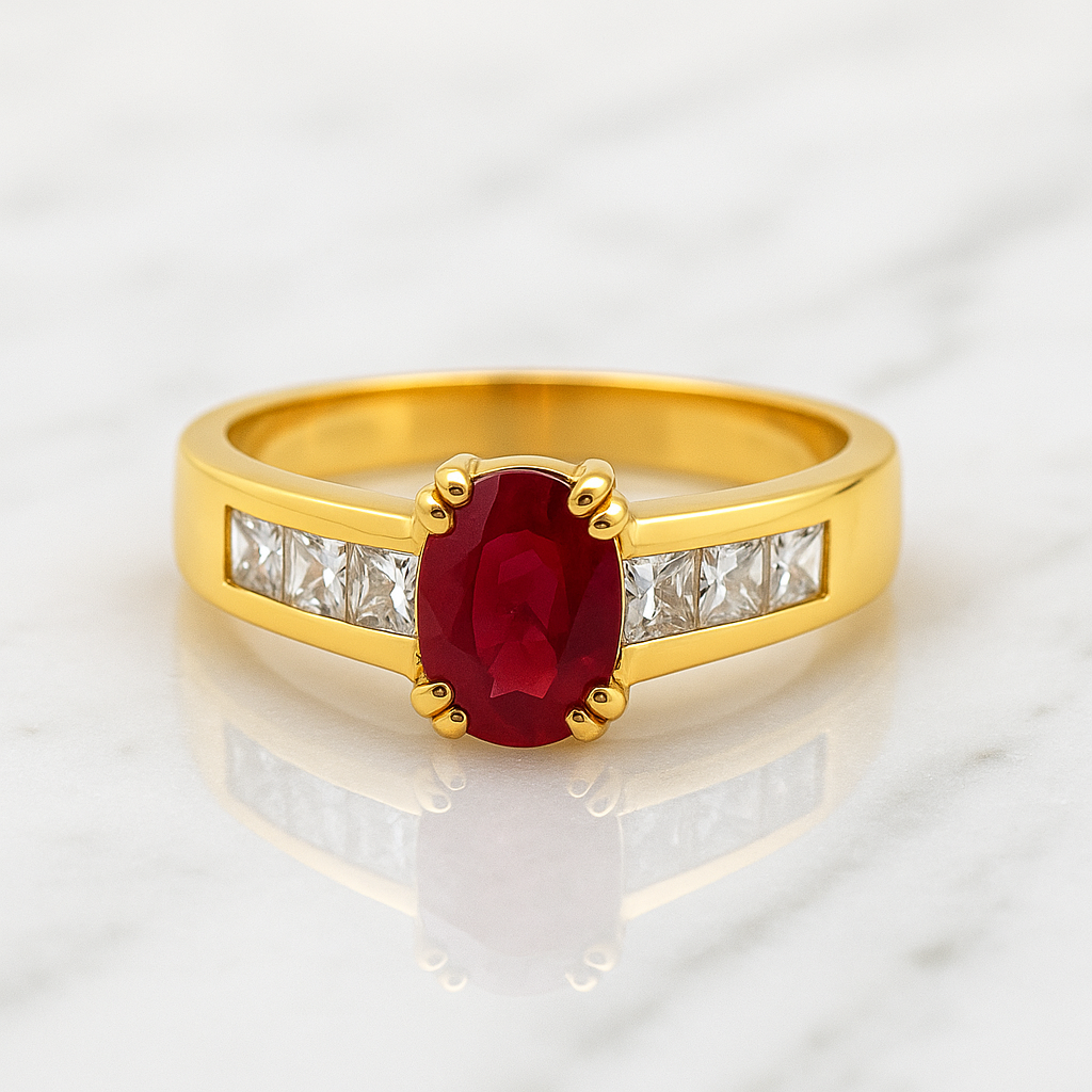 Ruby and Diamonds Cocktail Ring in Yellow Gold