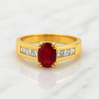Ruby and Diamonds Cocktail Ring in Yellow Gold