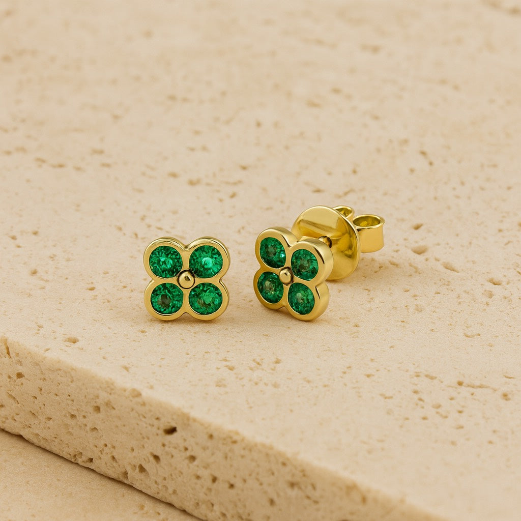 Emerald Clover Stud Earrings