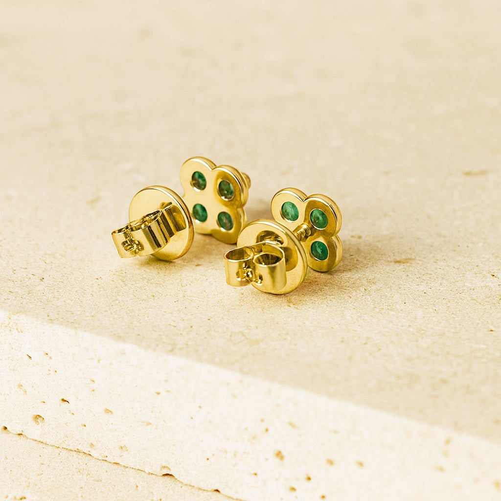 Emerald Clover Stud Earrings