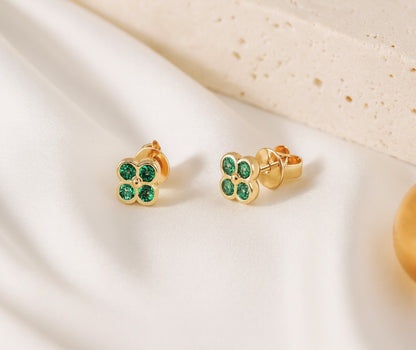 Emerald Clover Stud Earrings