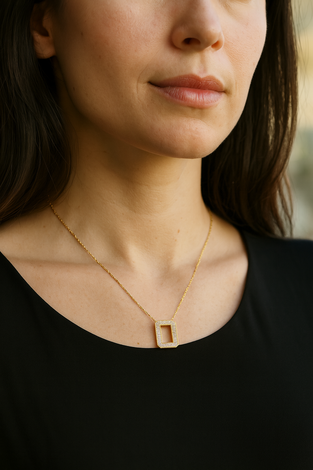 Diamond Pavé Rectangle Pendant