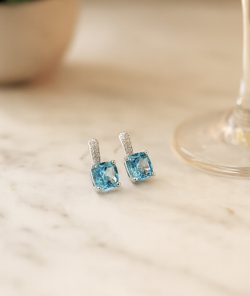 Topaz and Diamond Earrings in White Gold