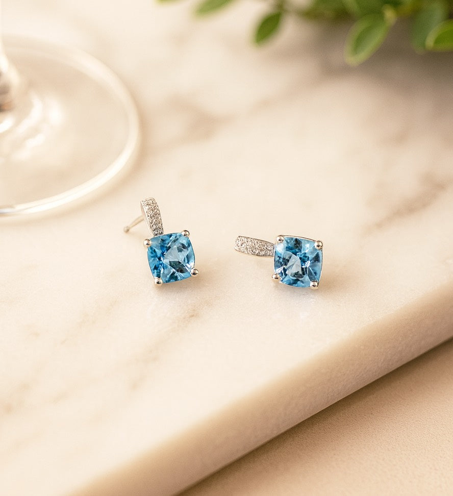 Topaz and Diamond Earrings in White Gold