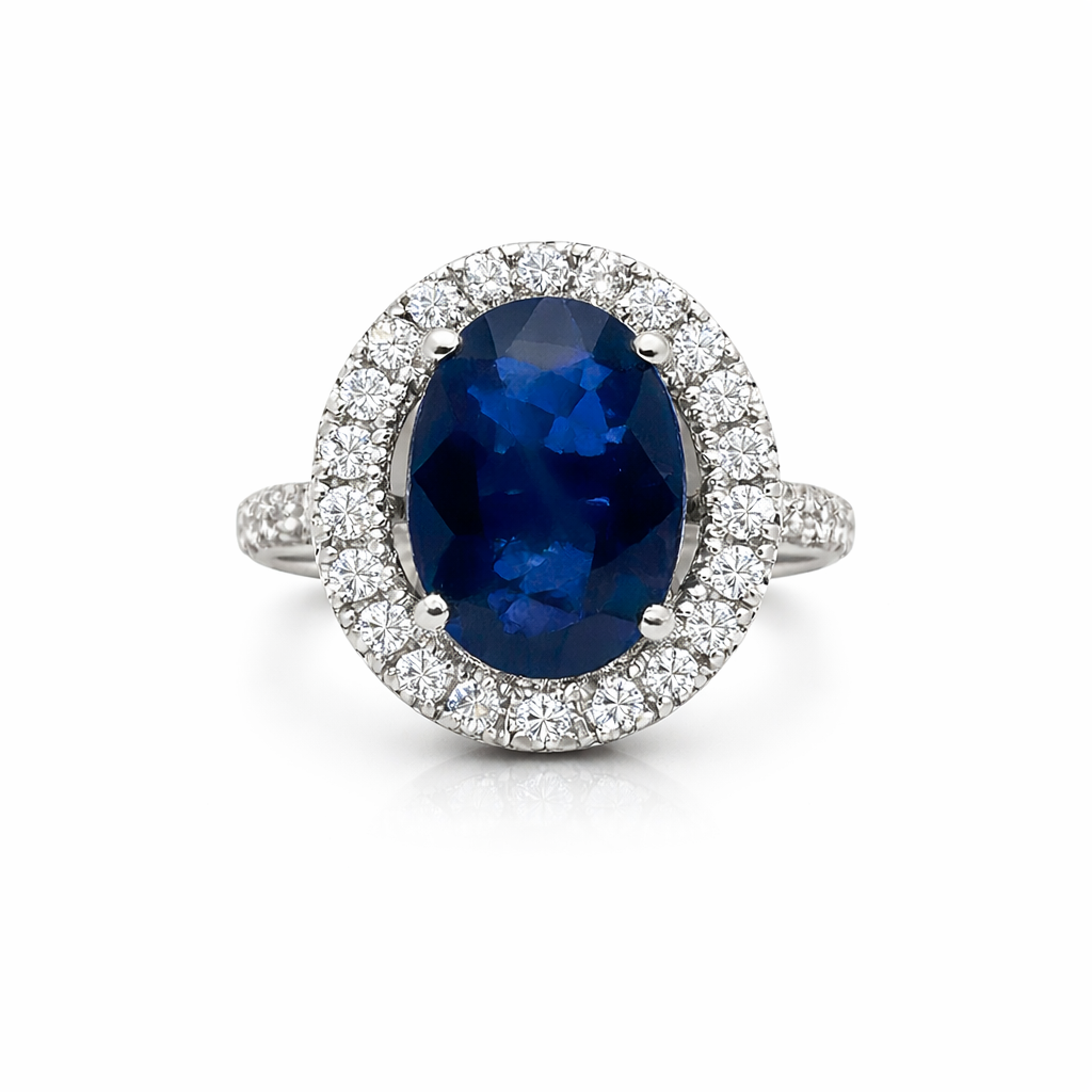 Oval Sapphire &amp; Diamond Halo Ring
