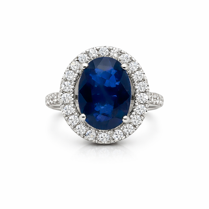 Oval Sapphire &amp; Diamond Halo Ring