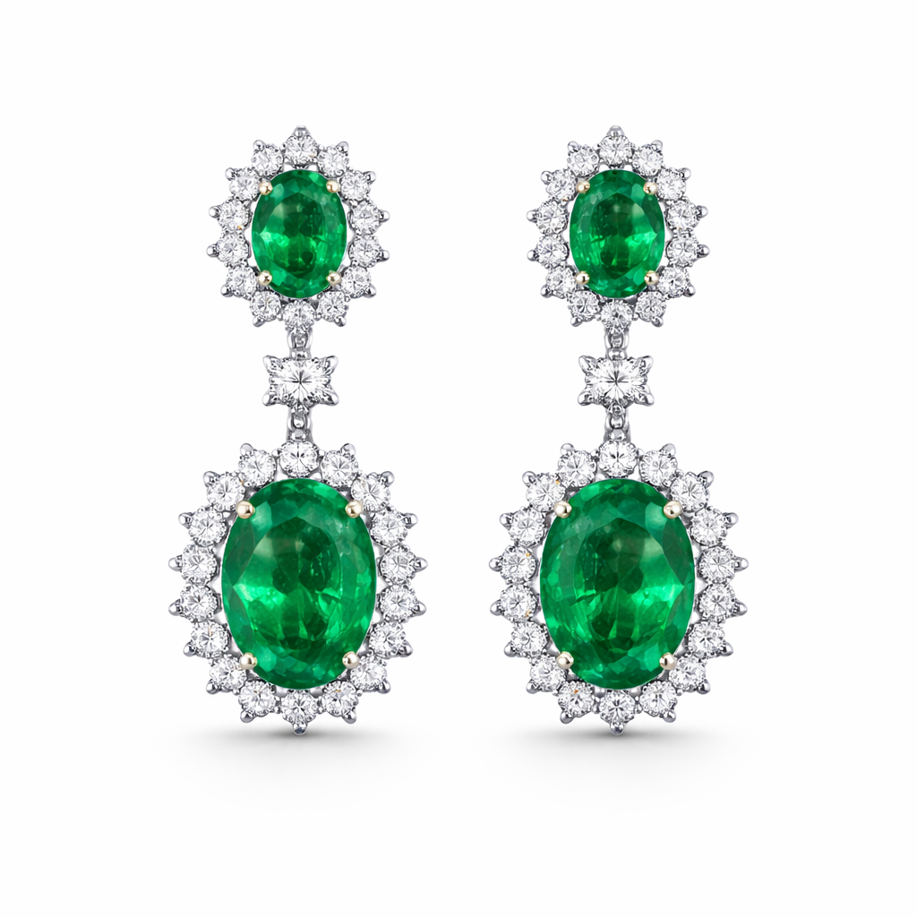 Emerald Earrings in 18ct White Gold