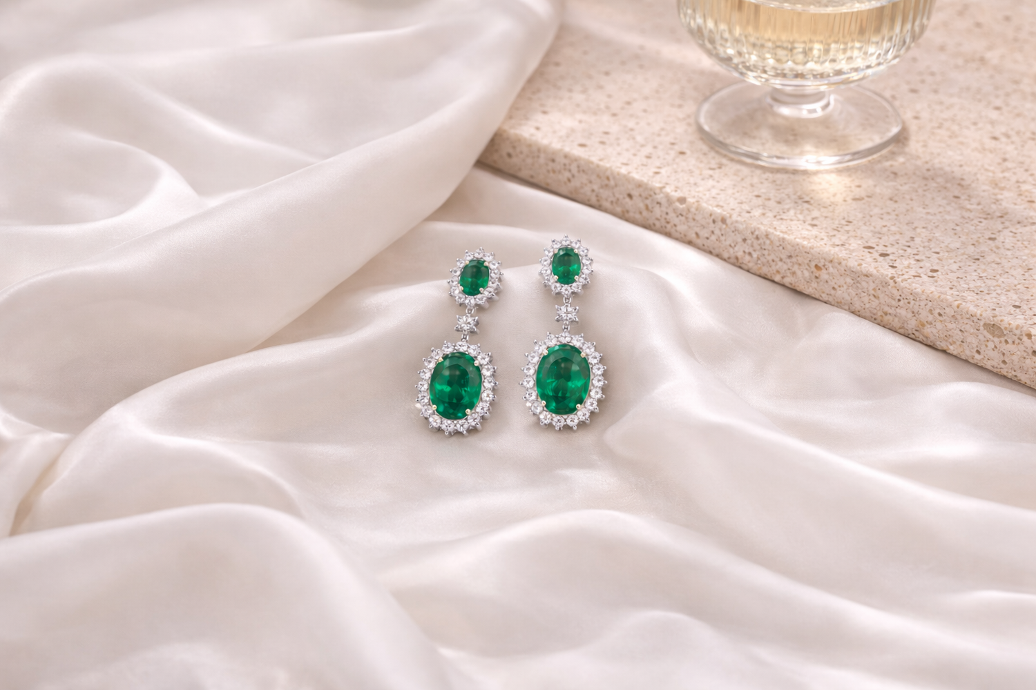 Emerald Earrings in 18ct White Gold