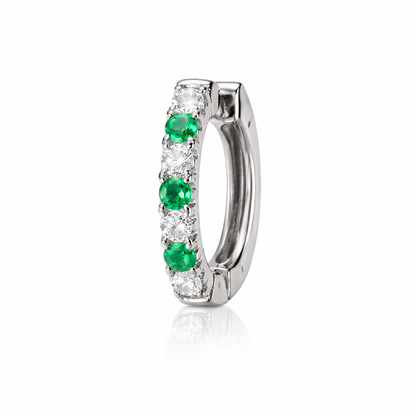 Emerald &amp; Diamond Hoop Earrings in White Gold