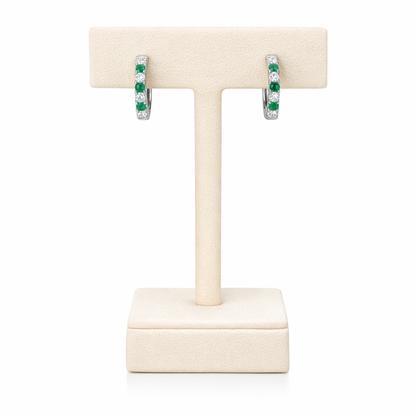 Emerald &amp; Diamond Hoop Earrings in White Gold