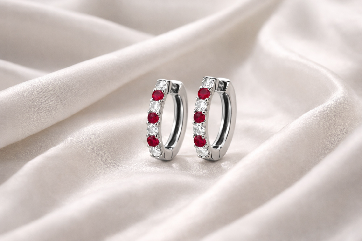 Ruby and Diamond Hoop Earrings