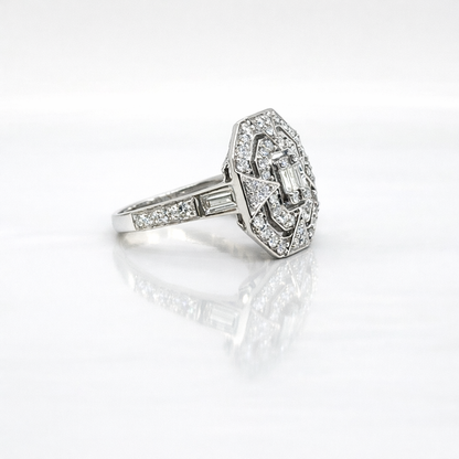 Art-Deco Diamond Halo Cocktail Ring