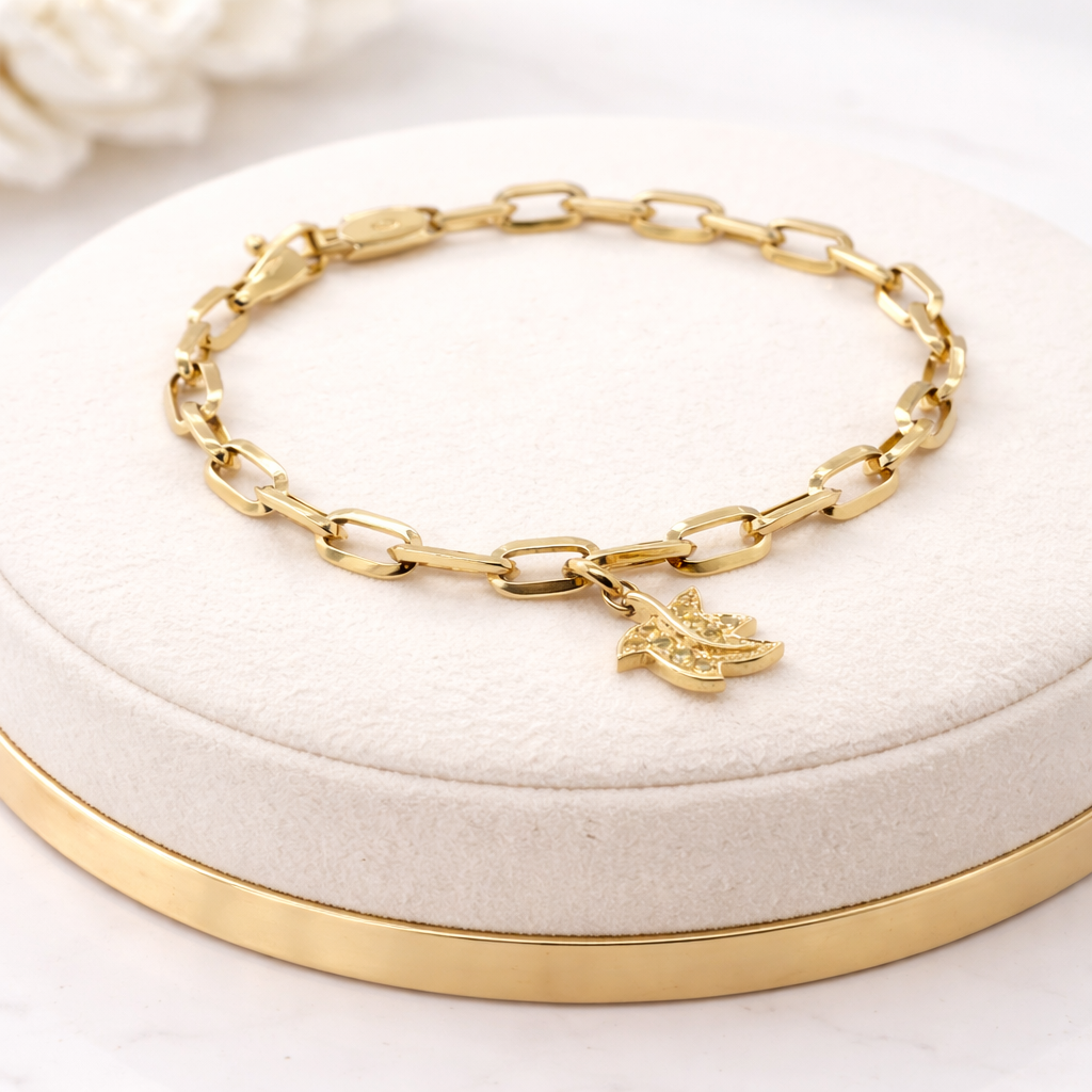 Yellow Sapphire Leaf Charm Bracelet - 18ct Yellow Gold