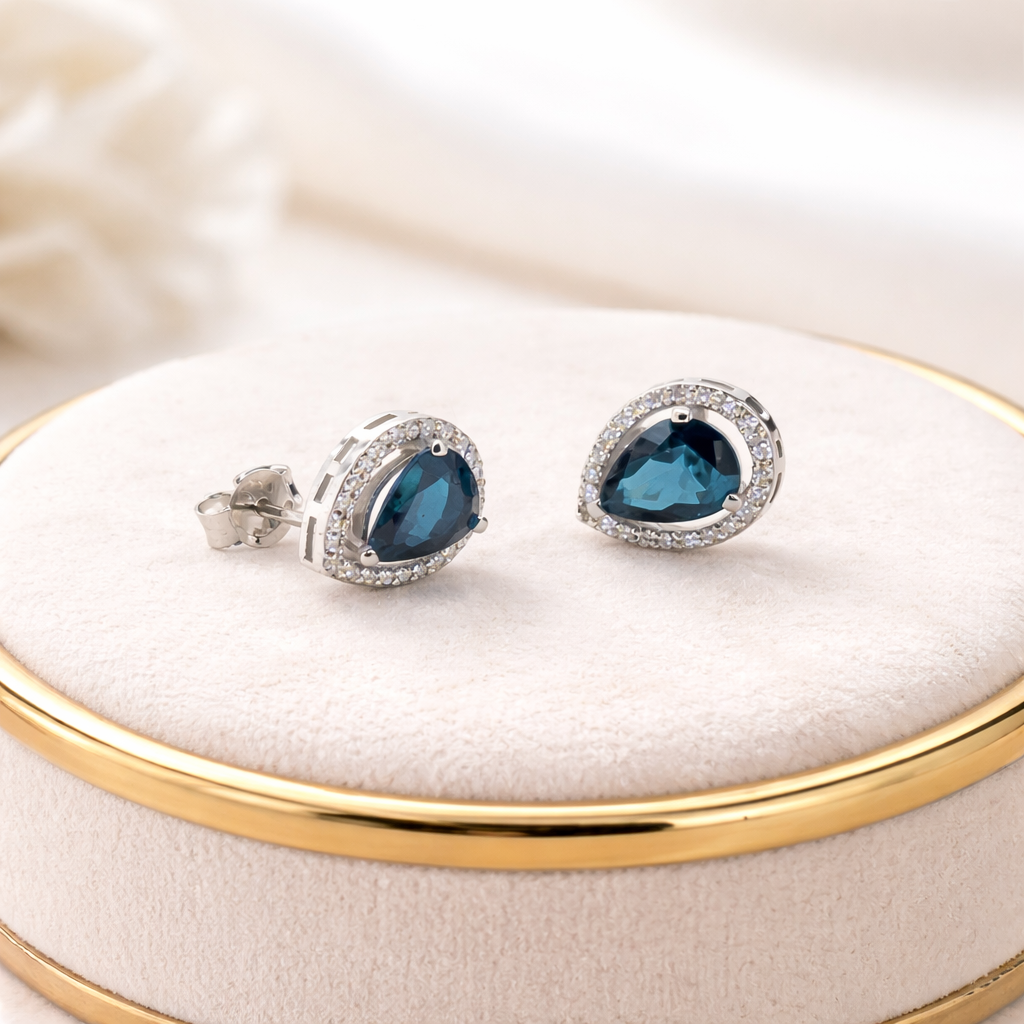 Pear-Cut Sapphire &amp; Diamond Halo Stud Earrings