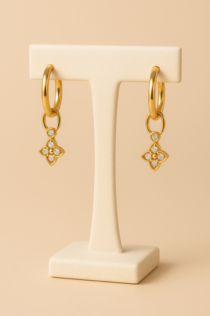 Petite Diamond Clover Hoop&amp;Charm Earrings