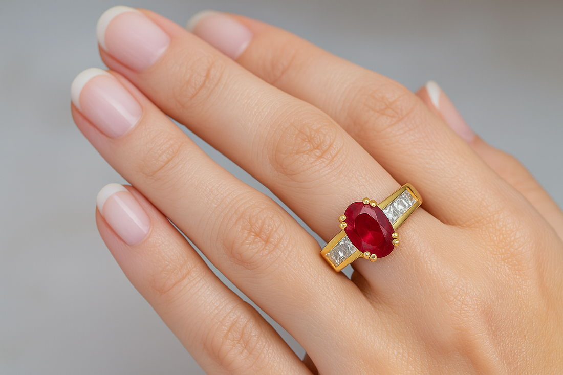 Ruby and Diamonds Cocktail Ring in Yellow Gold