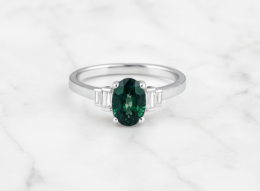 Teal green Sapphire ring