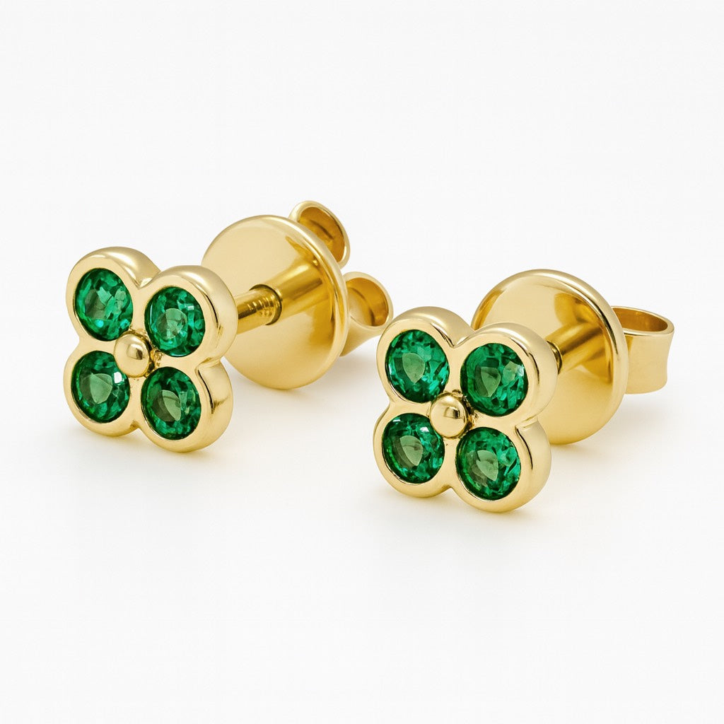 Emerald Clover Stud Earrings