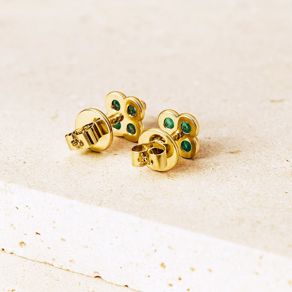 Emerald Clover Stud Earrings