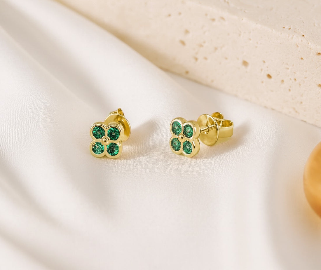 Emerald Clover Stud Earrings