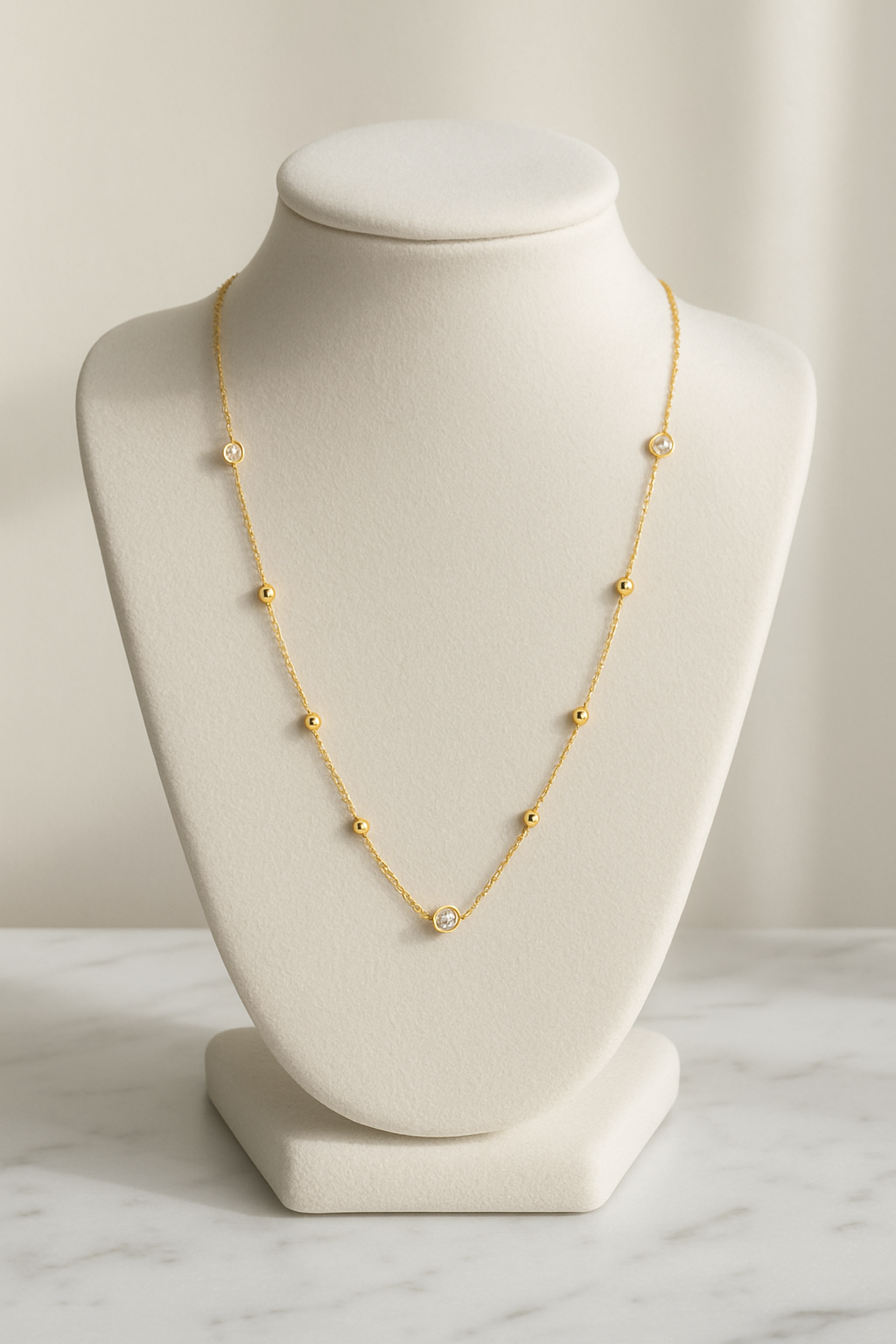 Diamond Droplet and Bead Station Necklace