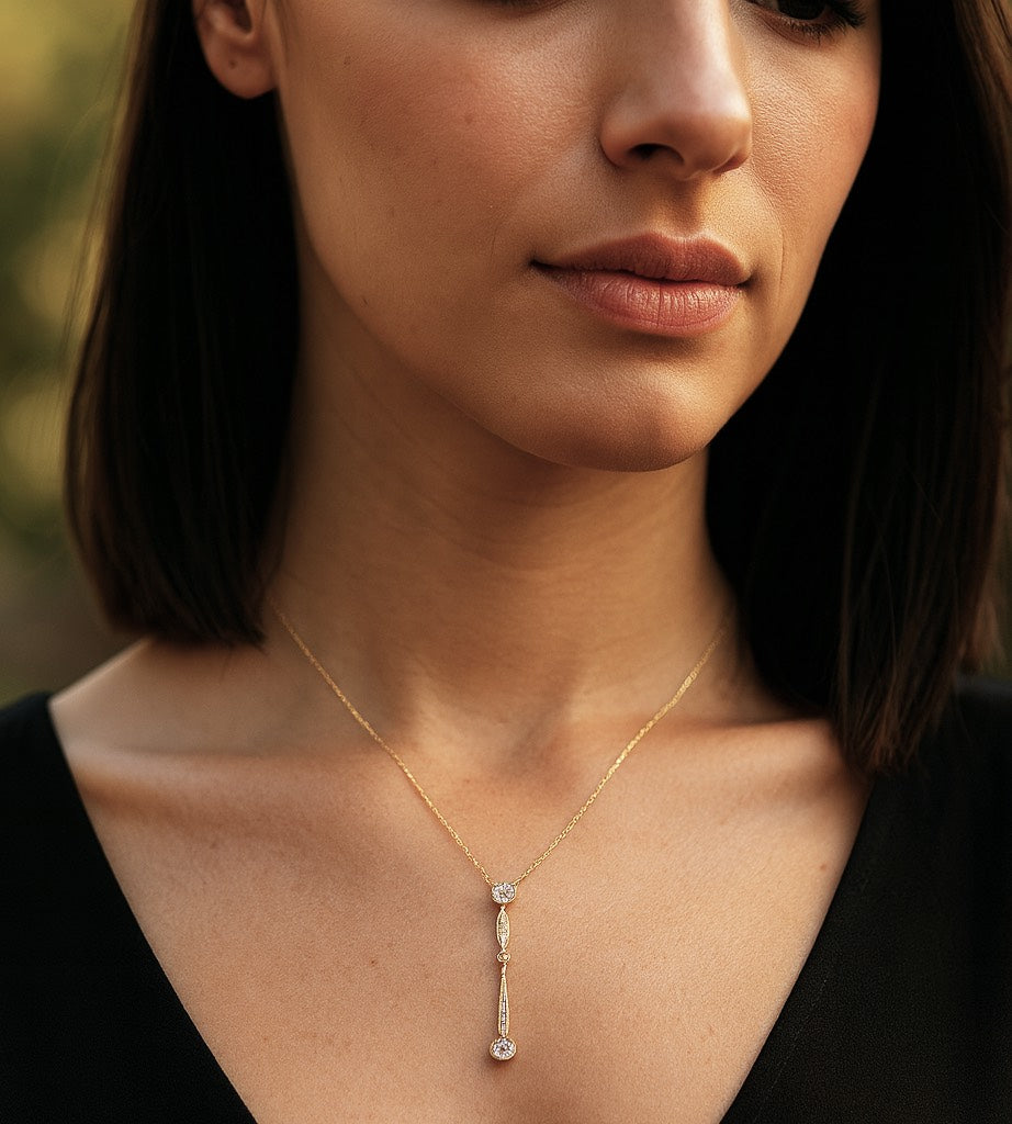 Gold Drop Necklace with Diamond Accents