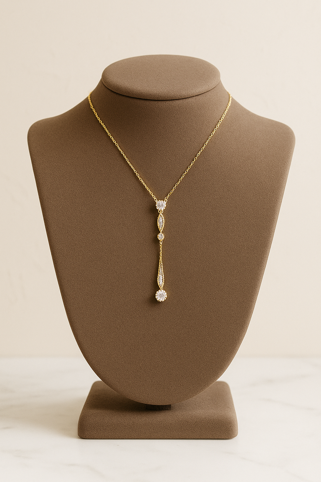 Gold Drop Necklace with Diamond Accents