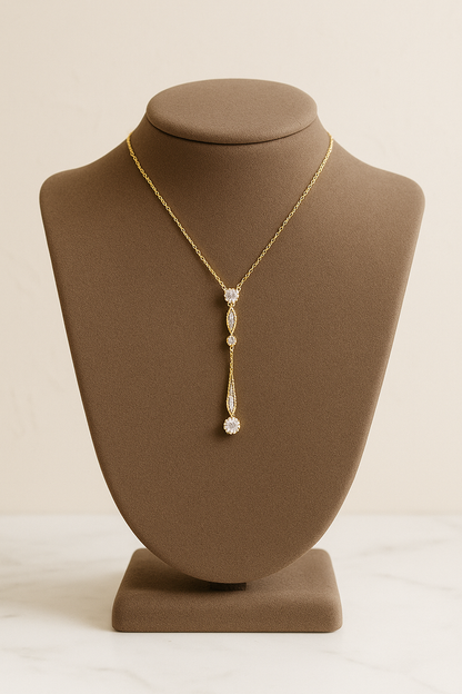 Gold Drop Necklace with Diamond Accents
