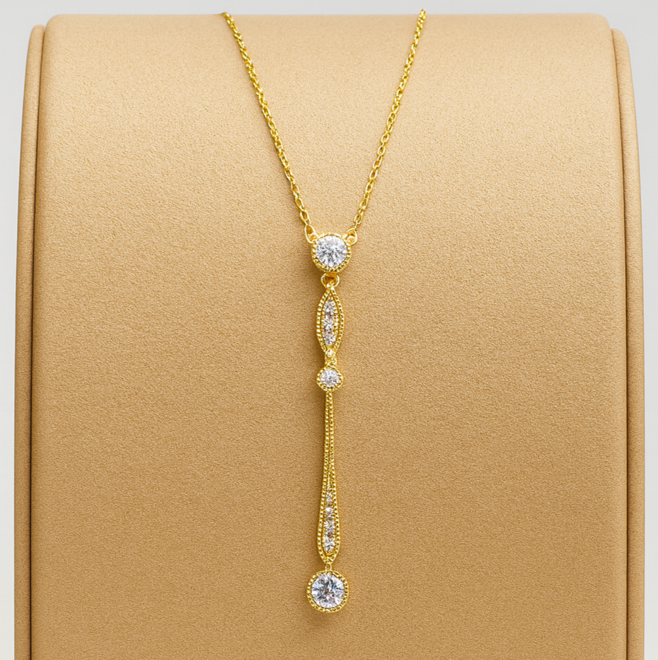 Gold Drop Necklace with Diamond Accents