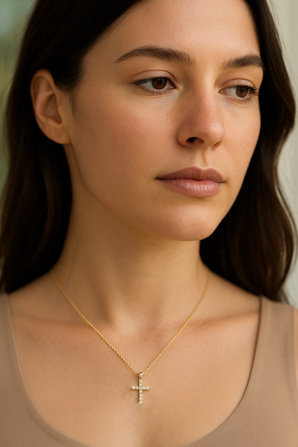 Cross Pendant with Diamonds in Yellow Gold